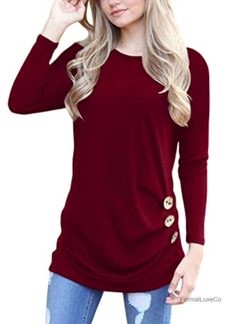 Yincro Women's Long Sleeve Tunic Top Button Decor Crewneck
